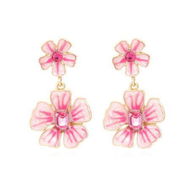 Detailed information about the product Colorful Enamel Inlaid Flower Earrings Vintage Design Forest-style Pink Oil Drop Floral Ear Pierce Drops