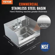 Detailed information about the product Commercial Hand Sink with Faucet and Side Splash NSF Stainless Steel Sink for Washing Small Hand Washing Sink Wall Mount Hand Basin 43x33 cm