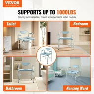 Detailed information about the product Commode Chair Bedside Commode with Drop-Down Arms and Detachable Backrest 5-Level Adjustable Height 7L Removable Bucket 1000LBS Capacity Portable Toilet