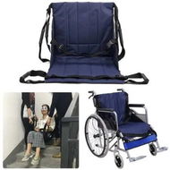 Detailed information about the product Complete Patient Transfer System: Blue 4-Handle Evacuation Chair, Safety Belt, and Sliding Transfer Disc