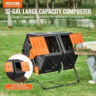 Detailed information about the product Compost Bin 37 Gal Dual-Chamber Composter Tumbler Rotating Sliding Doors