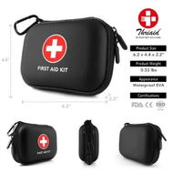 Detailed information about the product Comprehensive 100-piece First Aid Kit for minor emergencies, Water-resistant hard shell case, Compact size fits easily in backpacks/glove boxes/drawers