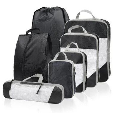 Compression Packing Cubes, 7 Set Packing Cubes for Travel Compression, Lightweight Compressible Package Organizer for Suitcases, Black