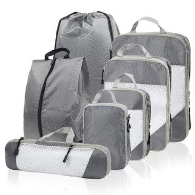 Compression Packing Cubes, 7 Set Packing Cubes for Travel Compression, Lightweight Compressible Package Organizer for Suitcases, Grey