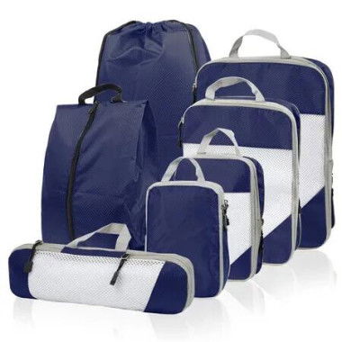 Compression Packing Cubes, 7 Set Packing Cubes for Travel Compression, Lightweight Compressible Package Organizer for Suitcases, Navy
