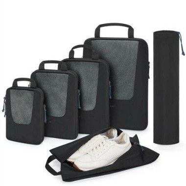 Compression Packing Cubes for Travel,6 Set Suitcase Organizer Bags Set for Suitcases Travel Essentials,Lightweight Packing Organizers,Black