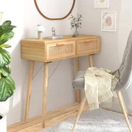 Detailed information about the product Console Table Brown 80x30x75 cm Solid Wood Pine&Natural Rattan