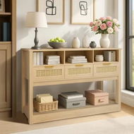 Detailed information about the product Console Table End Hall Sofa Accent Narrow Side Couch Entryway Entrance TV Stand Living Bed Room Home Furniture Rattan Storage Drawer Display Shelf Oak
