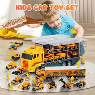 Detailed information about the product Construction Vehicle Mini Engineering Storage Truck Toys Play Set 19 In 1 Car Carrier Transport Excavator Forklift Crane Bulldozer Toddler Birthday Gift