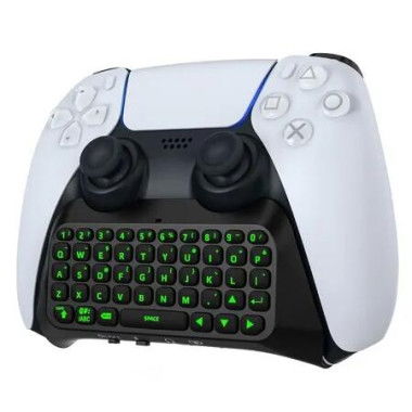 Controller Keyboard Replacement PS5 Bluetooth Wireless Green Backlight Mini Keypad Chatpad PlayStation5 Built In Speaker 3.5mm Audio Jack Black