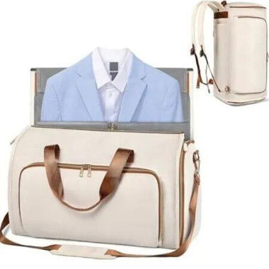 Convertible Garment Bag with Detachable Hanging Suit Bag, Carry on Travel Duffel Bag with Shoulder and Backpack Straps-Beige