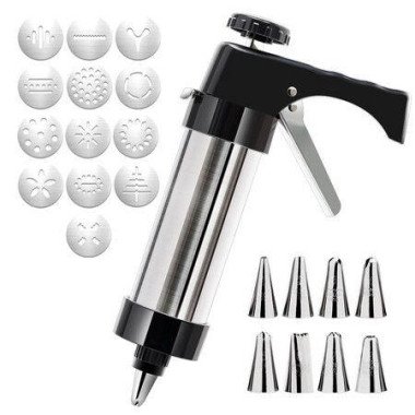 Cookie Press Gun Kit Biscuit Maker Set With 7 Decorating Tips And 12 Cookie Press Discs