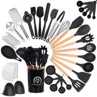 Detailed information about the product Cooking Utensils Silicone 43Pcs Non Stick Heat Resistant Kitchen Spatula Wooden Handle Baking Black