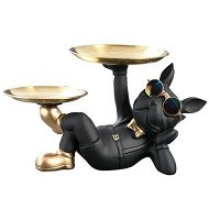 Detailed information about the product Cool Resin Dog Statue Black 2 Metal Trays With Cute Glasses French Bulldog Figurine Sculptures Home Decor Gift