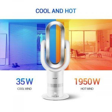 Cool/Hot 2-in-1 Safe Bladeless Fan/Heater. 180 Degree Up/Down 90 Degree Rotary Body. All-Year Stereo Wind Supply.