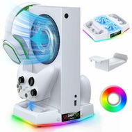 Detailed information about the product Cooling Fan Stand for Xbox Series S with Charger Station Controller Charging Dock & Console Cooler System with Colorful RGB Light & Headset Hook