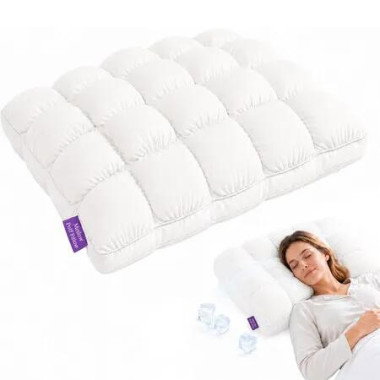 Cooling Pillow for Sleeping,Fluffy Cloud Pillow with Ice-Silk Touch,Breathable Quilted Grid Design,for Side and Back Sleepers,Machine Washable
