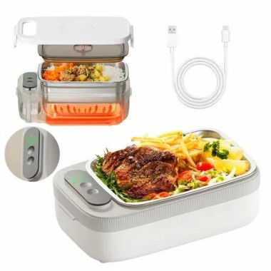 Cordless Electric Lunch Box,14000mAh Rechargeable Auto Heated Lunch Box,1L Protable Self-Heating Food Warmer for Car,Office,Travel,Picnic & Outdoor