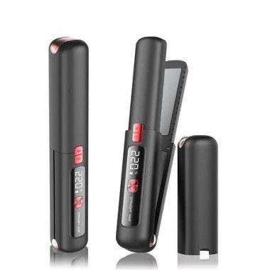 Cordless Hair Straightener and Curler, 2 in 1 Mini Lightweight and Small USB Rechargeable Ceramic Flat Iron for Travel, Black