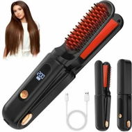 Detailed information about the product Cordless Hair Straightener Brush 3 in 1, Cordless Rechargeable Hair Straightener Comb Clip 5000mAh, Portable Travel Straightener, Black
