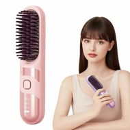 Detailed information about the product Cordless Hair Straightener Brush, Upgraded Scald-Proof Mini Straight Hair Comb with 3 Temperature Settings, Fast Heating Hair Brushs for Travel Pink