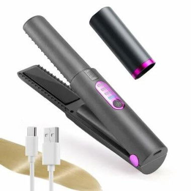 Cordless Hair Straightener Travel Flat Iron,USB-C Rechargeable Mini Hair Straightener for Thin Hair Bangs Edges-3 Temp Settings,Dual Voltage,Grey