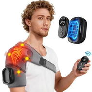 Detailed information about the product Cordless Heated Shoulder Massager,Shoulder Heating Pad Massage Brace with 5 Heating Vibration,3 Timing,2 Extend Straps,Detachable Remote Control,Gray