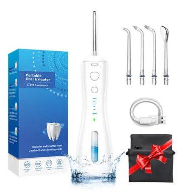 Cordless Portable Water Flosser,6 Modes and IPX7 Waterproof Rechargeable Oral Irrigator Water Teeth Cleaner Floss Pick,White