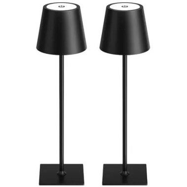 Cordless Rechargeable Table Lamp Black 5000mAh Battery Operated Lamps,3 Colors Stepless Dimming Touch Lamp,2 Pack