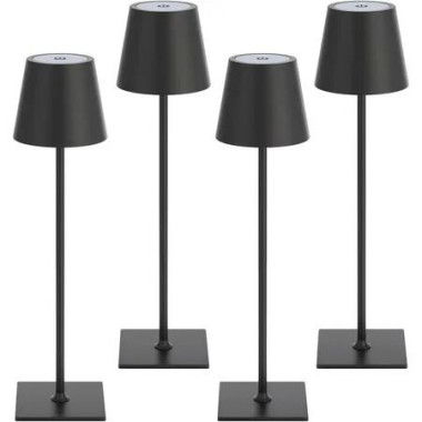 Cordless Rechargeable Table Lamp Black 5000mAh Battery Operated Lamps,3 Colors Stepless Dimming Touch Lamp,4 Pack