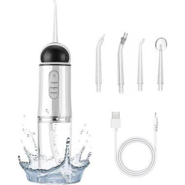 Cordless Water Flosser Pick for Teeth, Portable Electric Rechargeable Oral Irrigator for Home or Travelling with 3 Modes 4 Jets, White