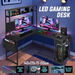 Corner Gaming Desk L Shaped Computer Study Work Table Home Office Workstation Carbon Fibre with RGB LED Light Drawer Shelves Storage Bag Pegboard USB. Available at Crazy Sales for $249.95