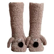 Detailed information about the product Cozy Thick Coral Fleece Non-Slip Slipper Socks for Women, Cute Puppy Plush Fuzzy Warm Thermal Boot Socks for Winter, One Size, Chocolate