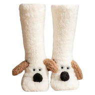 Detailed information about the product Cozy Thick Coral Fleece Non-Slip Slipper Socks for Women, Cute Puppy Plush Fuzzy Warm Thermal Boot Socks for Winter, One Size, White