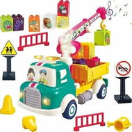 Detailed information about the product Crane Truck Construction Sound Light Montessori Pull Back Car Toys Fruit Building Block Birthday Gifts for Kids Boys Girls