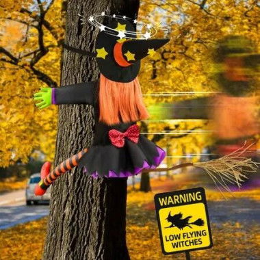 Crashing Witch Decor,Halloween Decorations Clearance Outdoor Witch Props Ornaments,with Adjustable Band,Outside Garden Funny Witches Flying Crashed