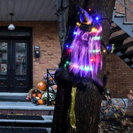 Detailed information about the product Crashing Witch Into Tree Fairy Light String For Outdoor Porch Garden Patio Pathway Party Halloween Decor Purple Hair (colorful LED Lights)