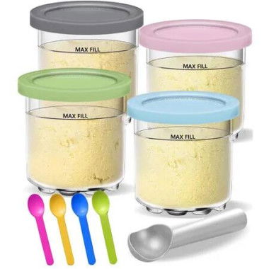 Creami Pints and Lids for Ninja,Creamy Icecream Containers Cups Jars Tubs Canisters Set,Smoothie Pot Compatible with NC299AMZ & NC300s Series 4 Pack