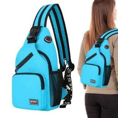 Crossbody Sling Backpacks Sling Bag for Men Women Hiking Daypack with Earphone Hole Travel Daypack Color Blue
