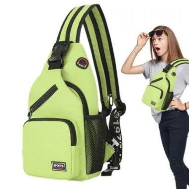 Crossbody Sling Backpacks Sling Bag for Men Women Hiking Daypack with Earphone Hole Travel Daypack Color Green