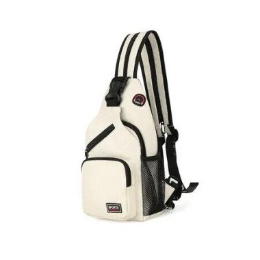 Crossbody Sling Backpacks Sling Bag for Men Women Hiking Daypack with Earphone Hole Travel Daypack Color White