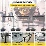 Detailed information about the product Crowd Control Stanchion Set of 6 Pieces Stanchion Set Stanchion Set with 6.6 ft/2 m Black Retractable Belt Black Crowd Control Barrier