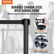 Detailed information about the product Crowd Control Stanchions 2-Pack Crowd Control Barriers Carbon Steel Baking Painted Stanchion Queue Post with 11FT Black Retractable Belt Belt Barriers