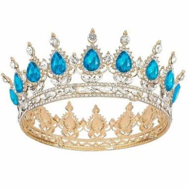 Crown for Women,Queen Crown Tiara for Princess Party,Gold Light Blue