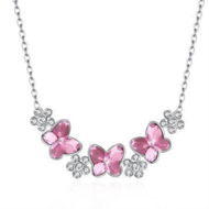 Detailed information about the product Crystal Butterfly S925 Sterling Silver Necklace Pink/Platinum Plated.