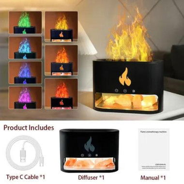 Crystal Salt Rock Fireplace Humidifier Air Lamp Essential Oil Diffuser Aroma Smell for Home Black