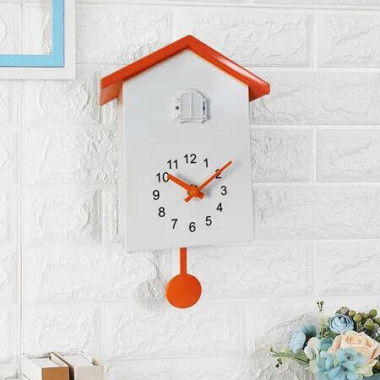 Cuckoo Wall Clock,Cuckoo Bird Voices Call, Design Clock Pendulum, Bird House, Wall Art Home Living Room Kitchen Office Decoration (Orange)