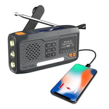 DAB and Crank Radio, Portable Solar Radio with LED Torch, 2000 mAh Power Bank, Hand Crank, SOS Function, Bluetooth, USB-C, for Camping and Emergency