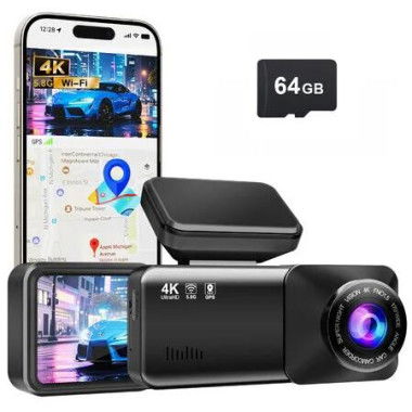 Dash Cam 4K Ultra HD,Front Dash Camera for Cars,5.8GHz WiFi,APP Control,Night Vision,Wide Angle,WDR,24H Parking Mode,Included 64GB Card and Car Charger