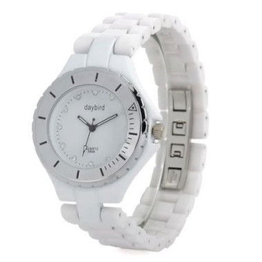 Daybird 3698 Elegant Ceramic Womens Wristwatch - White + Silver